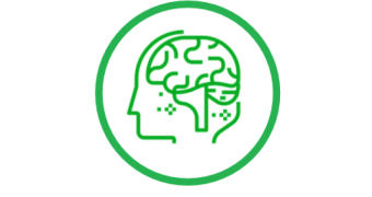 outline of human head with brain overlaid in a green circle