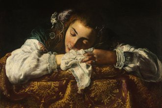 Painting of a sleeping girl.