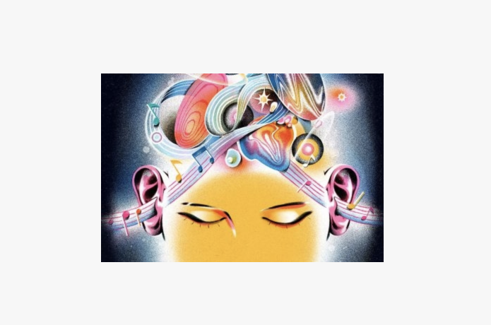 musical notes swirling around a person's head